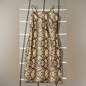 Chic Snake Print Midi Dress in Black and Tan